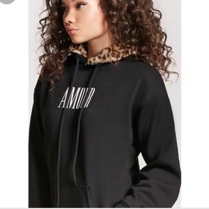 Forever21 really cute black Hoodie, cheetah fur